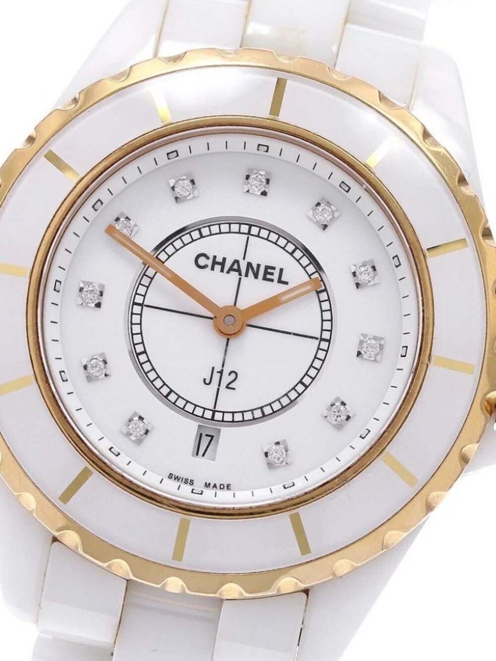 CHANEL J12 H2181 White ceramic 11P diamond PG bezel Quartz Ladies Watch